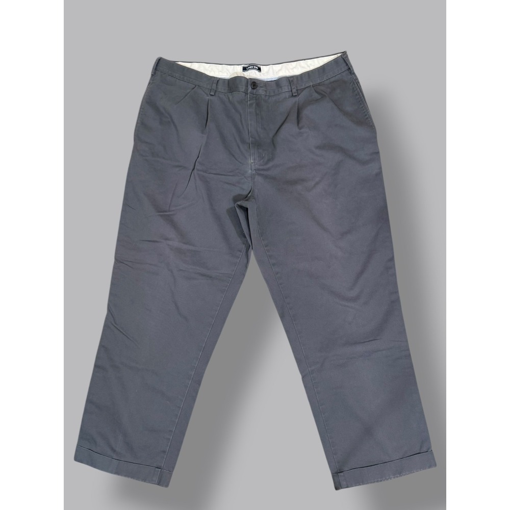 Lands End Mens Pleated Chino Pants Charcoal Gray Cuffed Size 42 Cotton Blend